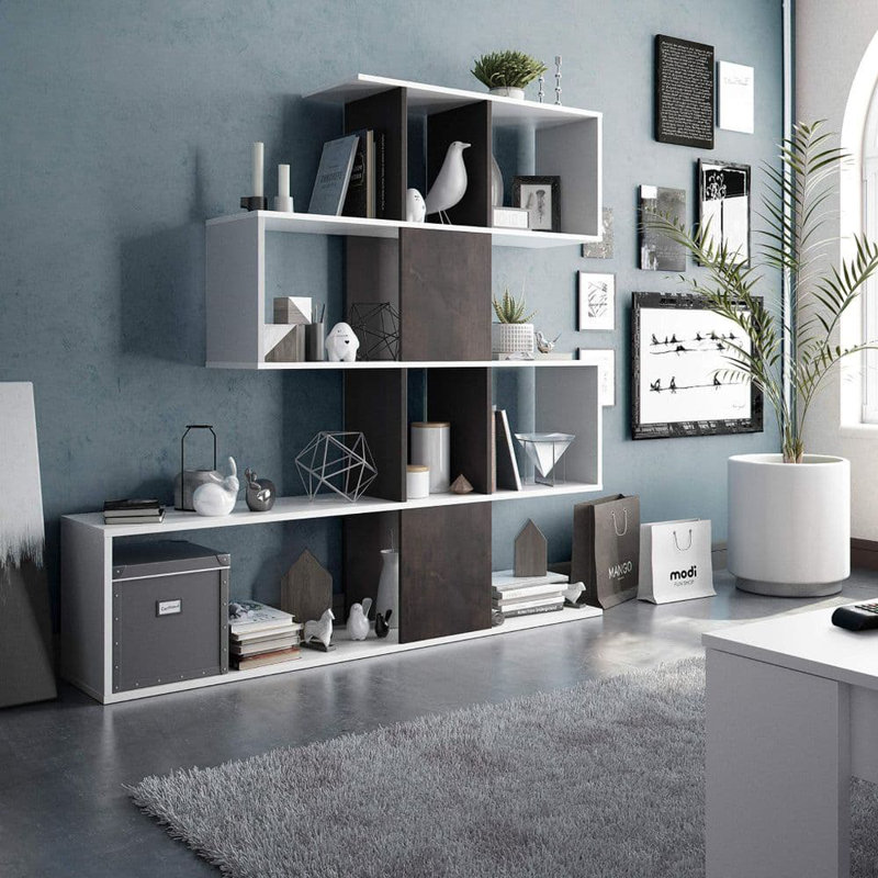 Bhrigu 145 cm H x 145 cm W Geometric Bookcase, Brown/White