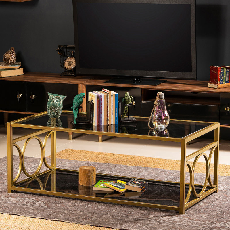 Table basse avec tablette de rangement Thatcher, Or