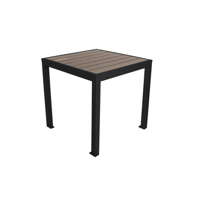 Table boulonnée à 4 pieds Seaside 31 po x 31 po, plateau en teck synthétique gris, cadre gris doux - trou de parasol en option