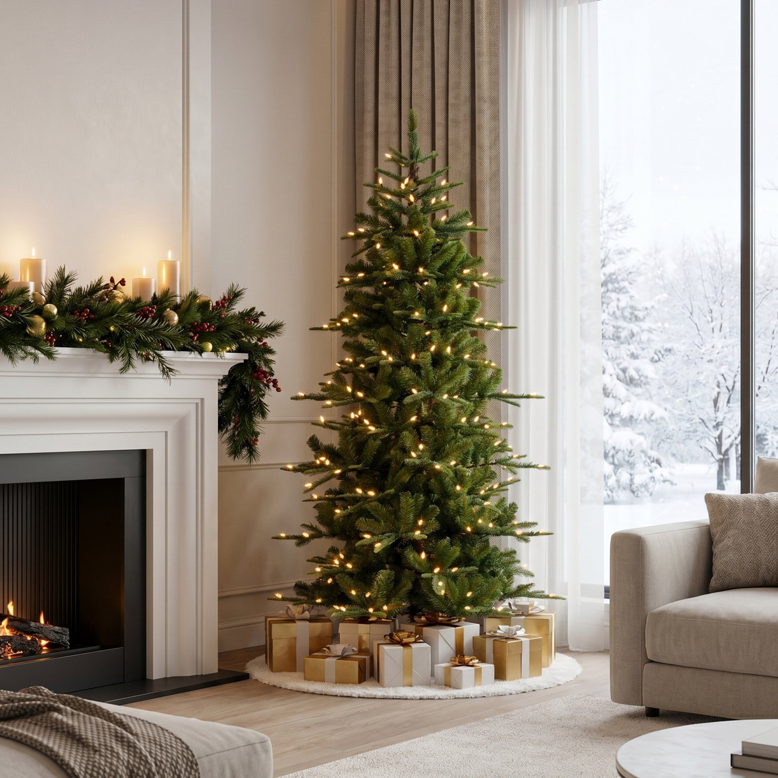 Slim 6.5' Pre-Lit Fir Christmas Tree, 6.5' H