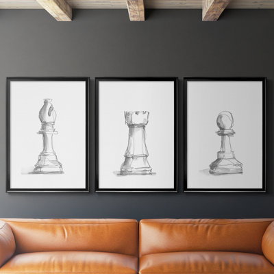 Chess Piece Study IV  -Custom Framed  Wrapped Gallery Canvas - 3 Pieces