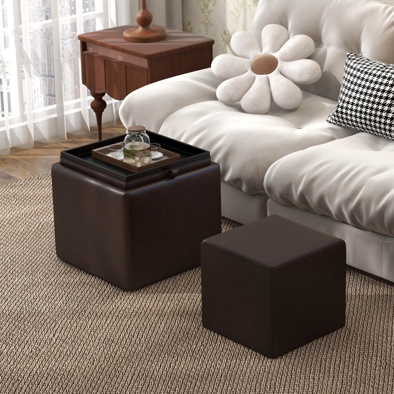 Ensemble de repose-pieds avec rangement en similicuir, Similicuir brun