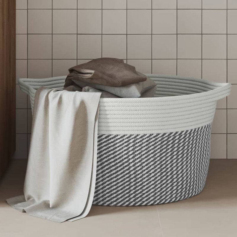 House Of Hampton Fabric Decorative Basket, Grey/White