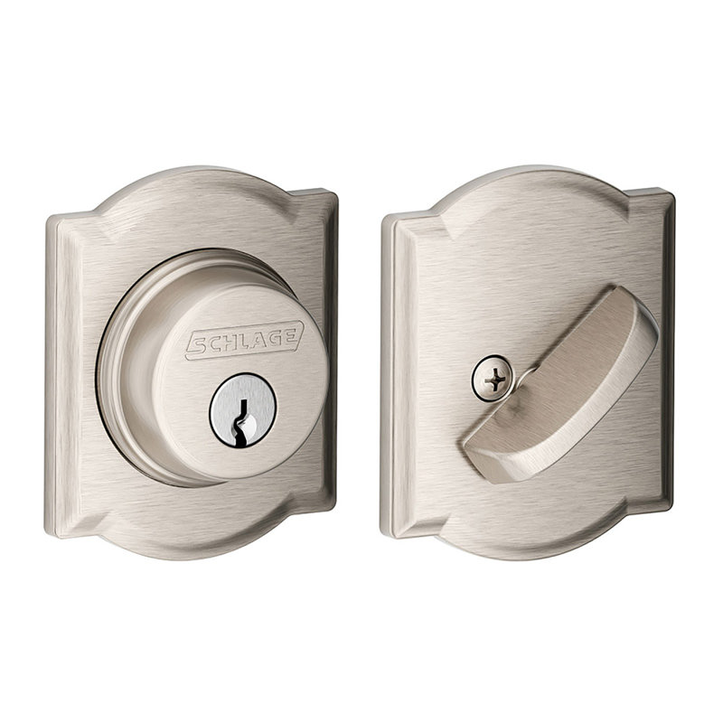 Single Cylinder Deadbolt with Camelot Trim, Satin Nickel