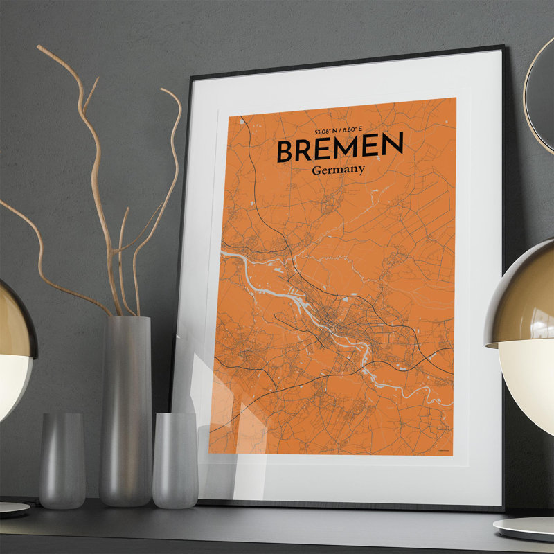 Bremen City Map, impression, H 36 po x l 24 po x P 0,05 po, Oranje