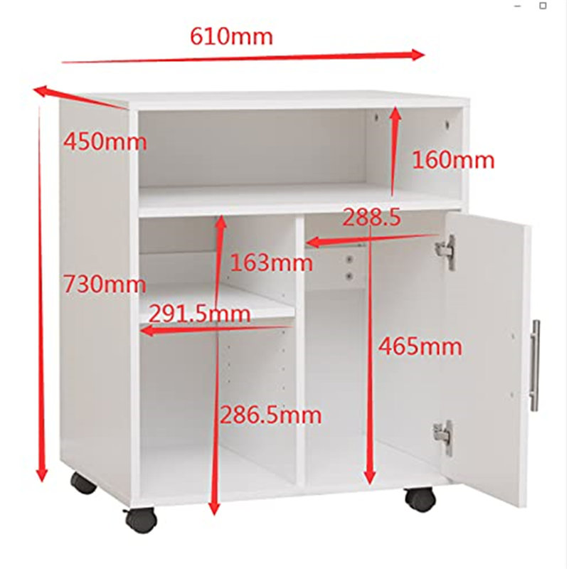 Kynsleigh 73cm H x 61cm W 1 Printer Stand with Wheels, White