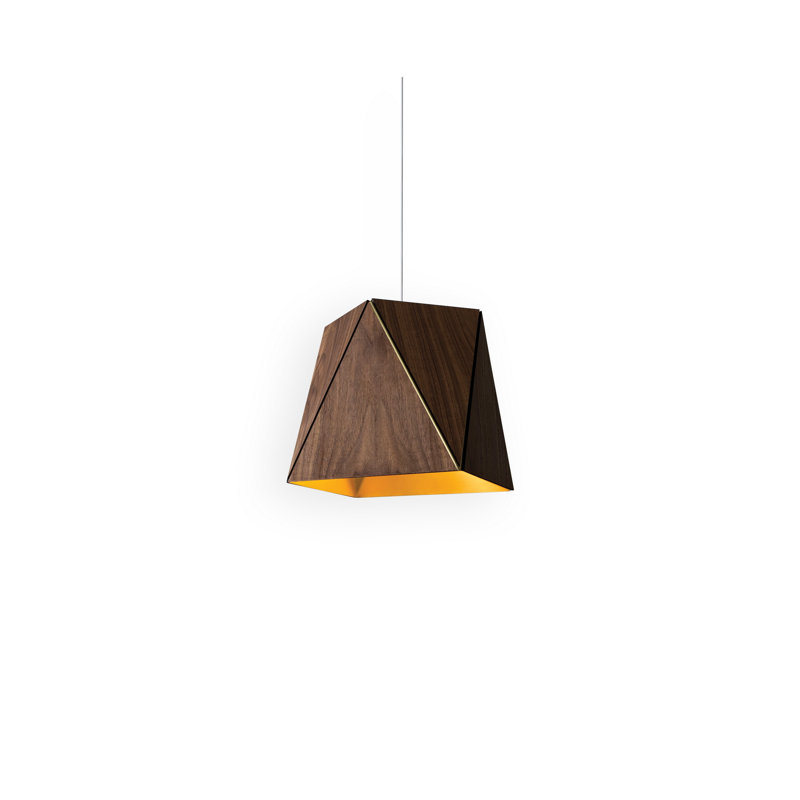 Luminaire suspendu géométrique simple à 1 lumière Calx, 2700 K, Noyer huilé / laiton brossé, H 12,75 po x l 19 po x P 19 po