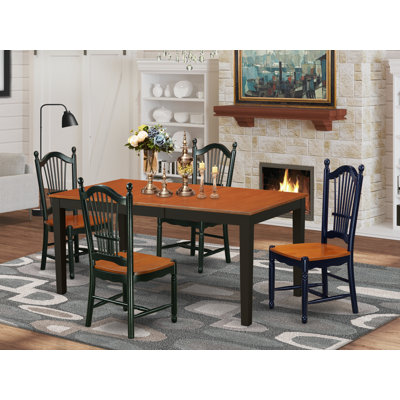 5 Piece Dining Room Furniture Set Includes a Rectangle Kitchen Table with Butterfly Leaf and 4 Dining Chairs, Black & Cherry