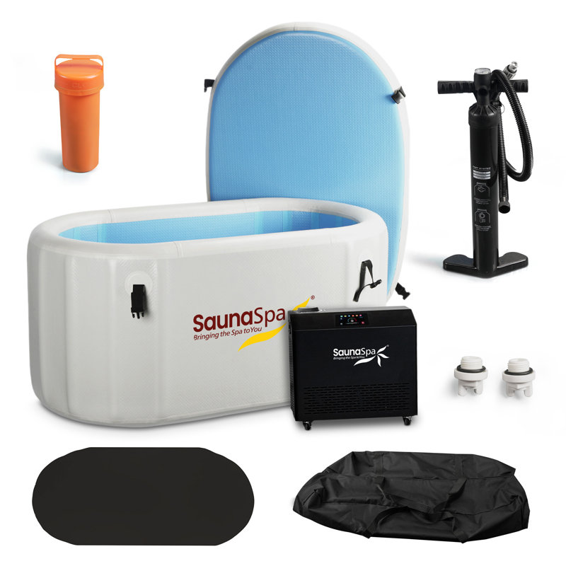 Baignoire gonflable froide à 1 personne Kodiak avec couvercle isolé en PVC, refroidisseur 3/4 HP et chauffage en gris