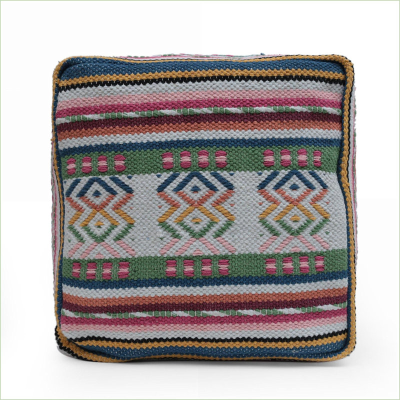 Coussin de sol avec repose-pieds imprimé péruvien 16 x 16 x 16, blanc neige rose multicolore | Multicolore | Tissu
