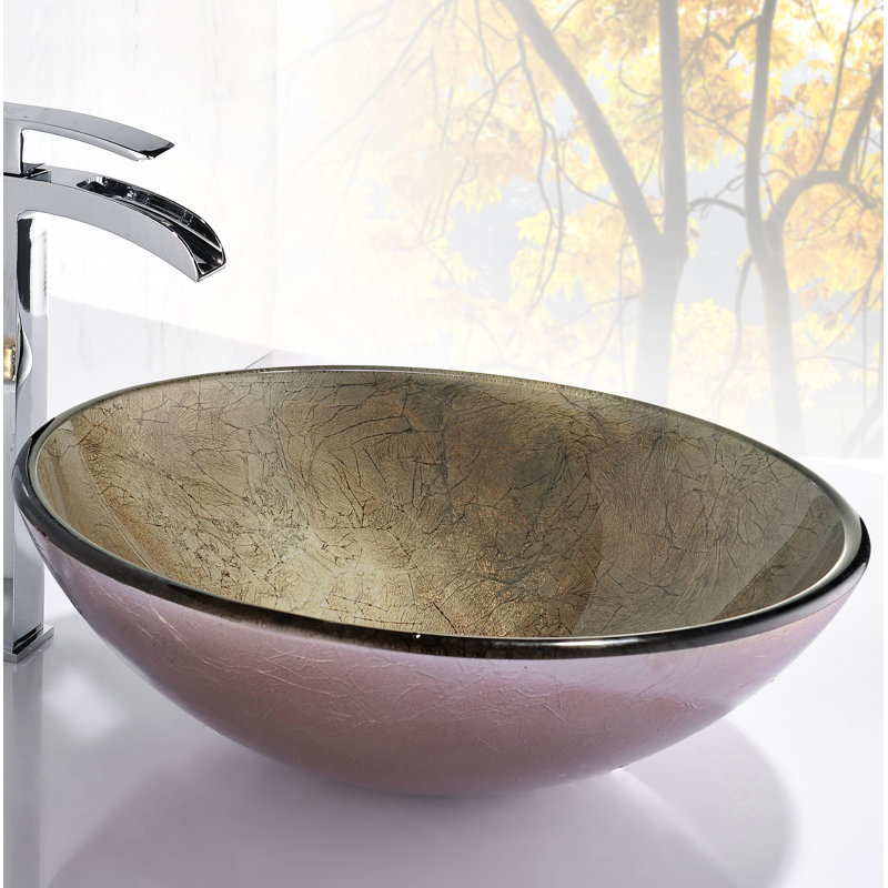 ANZZI Tara 16.5'' Light Gray Tempered Glass Circular Bathroom Sink