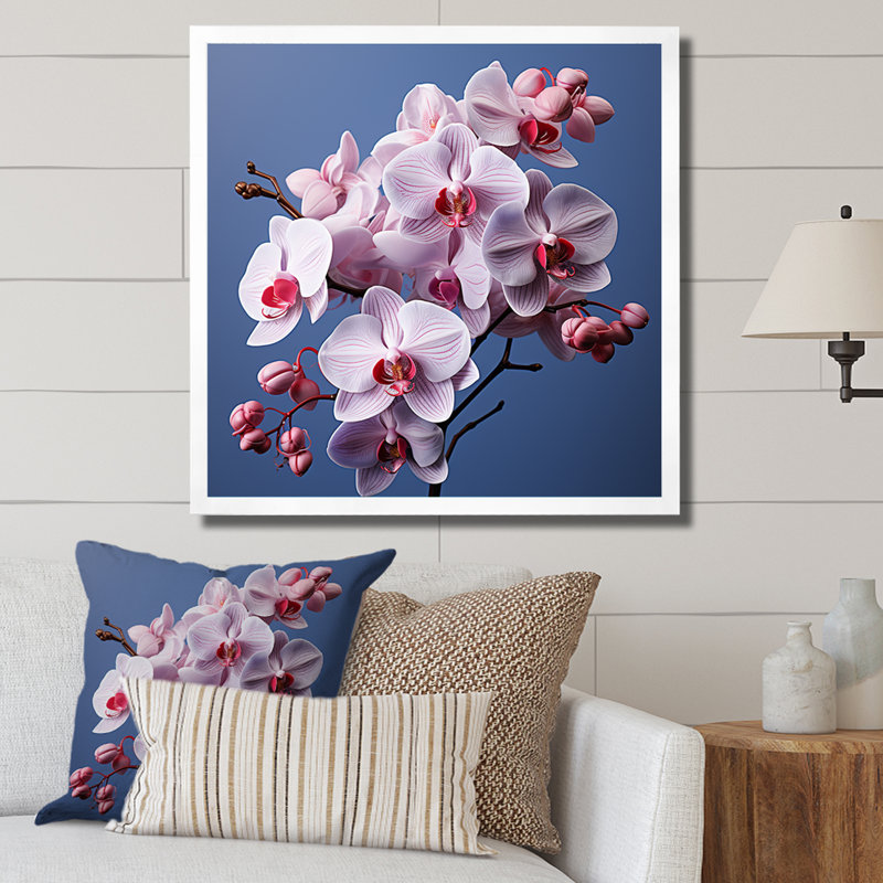 Orchidées mauves I - orchidées murales, Cadre simple blanc, H 24 po x l 24 po x P 1 po