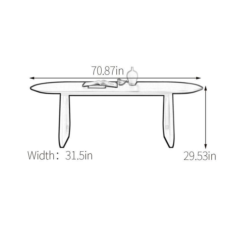 Solid wood oval practical dining table, H 29,53 po x L 70,87 po x l 31,5 po