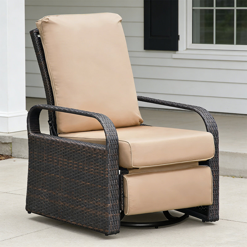 Outdoor Wicker Swivel Recliner Chair, Reclining Backrest, Lifting Footrest, 360° Rotating Basic, Water Resistant Cushions for Patio