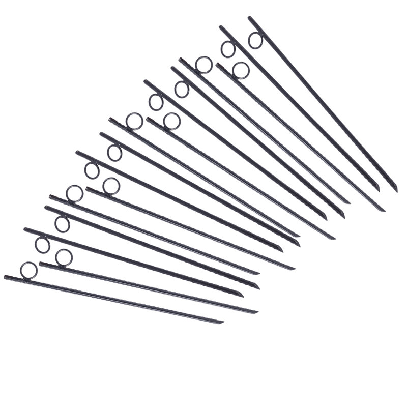 Piquets de tente en acier renforcé 3/8 x 18 pouces, 16 pièces, extrémités angulaires noires, pour campings et auvents