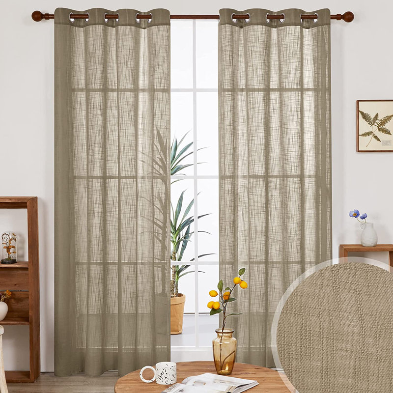Paire de rideaux semi-transparents Kahdejah, L 52 po x L 63 po, Taupe