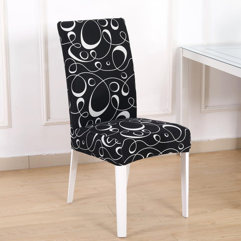 Box Cushion Dining Chair Slipcover, Polyester - Black Abstract