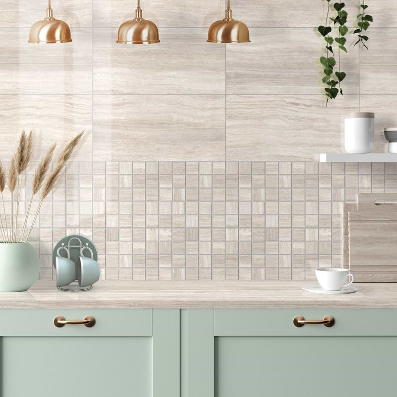 Nashville 2x2 Matte Travertine Look Porcelain Mosaic Tile, Beige Matte