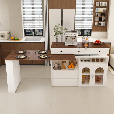 76" Rotating Kitchen Island With Extendable Dining Table For 2-4 by Red Barrel Studio