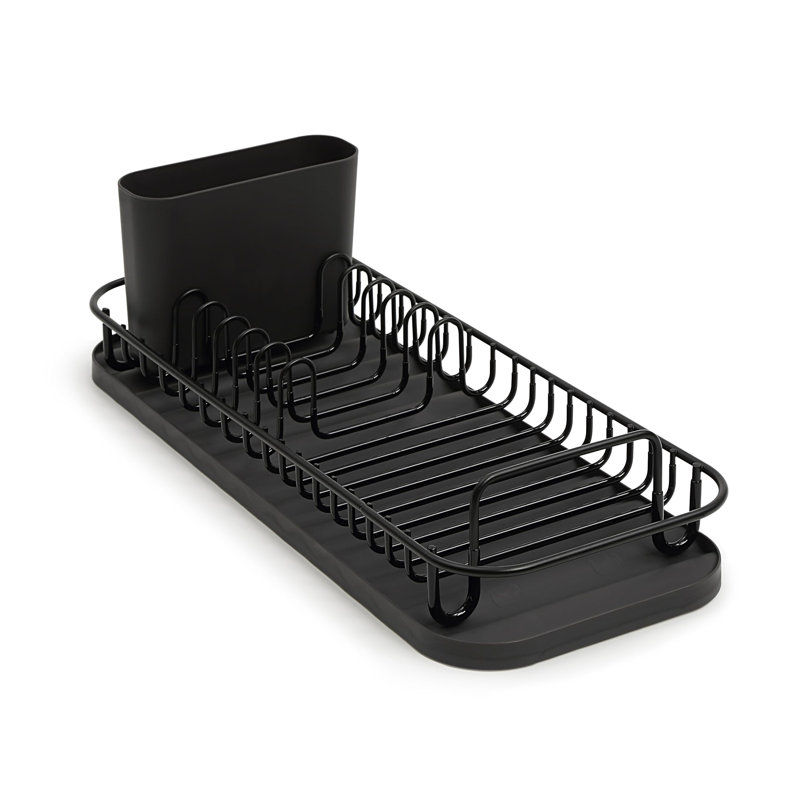 Égouttoir à vaisselle compact avec porte-ustensiles, égouttoir amovible, acier inoxydable 304, petit égouttoir antirouille (noir)