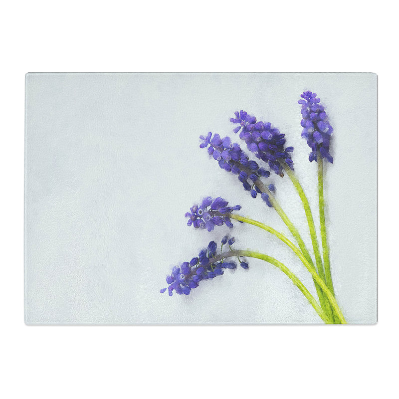Tempered Glass Grape Hyacinth Flower Chopping Board, 28.5 cm x 39 cm