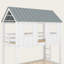 Lit simple superposé simple avec lit gigogne, toit et fenêtre, structure en bois massif avec garde-corps, style maisonnette pour enfants, finition blanche et grise