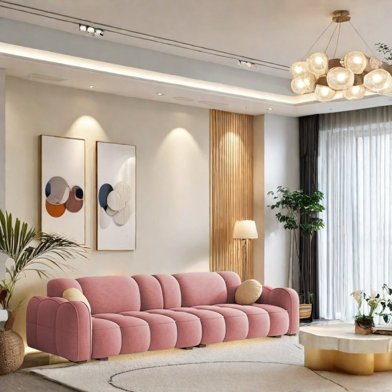 Canapé moderne simple, Rose, H 31,5 po x l 141,73 po x P 39,37 po, 5