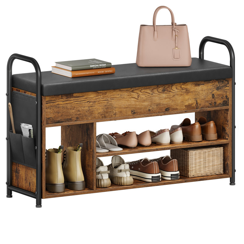 8 Pair Shoe Storage Bench with Hidden Storage, Brown