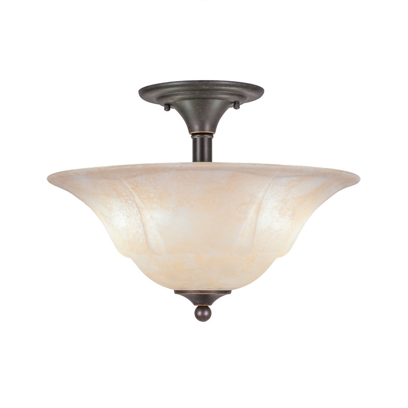 Semi-Flush 2 Bulbs Shown With 16" Marble Glass, White, White