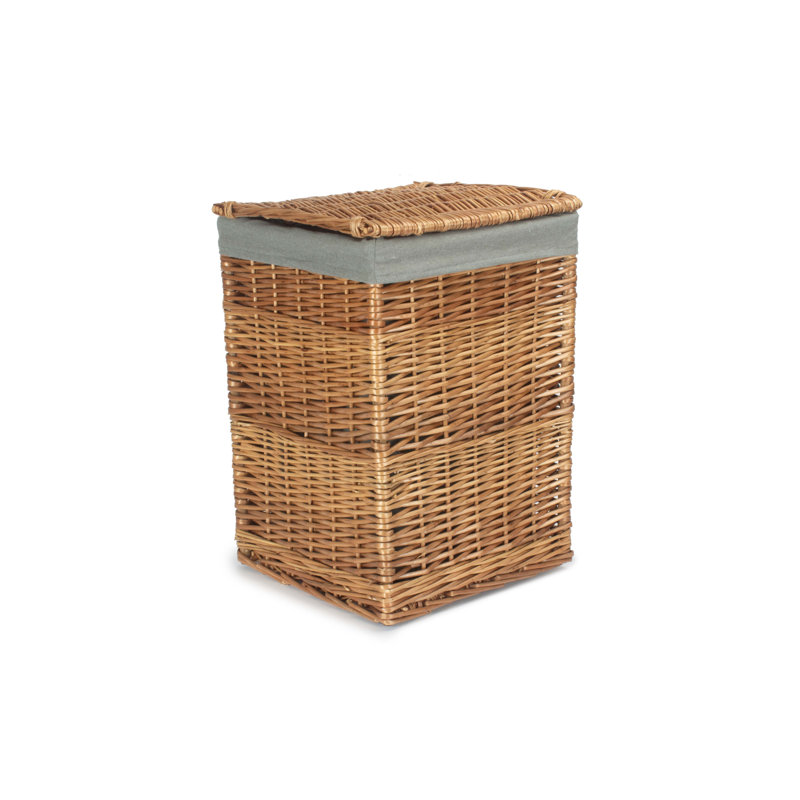 Wicker Laundry Bin Basket with Lining, 50cm H x 33cm W x 33cm D, Light Steamed/Grey