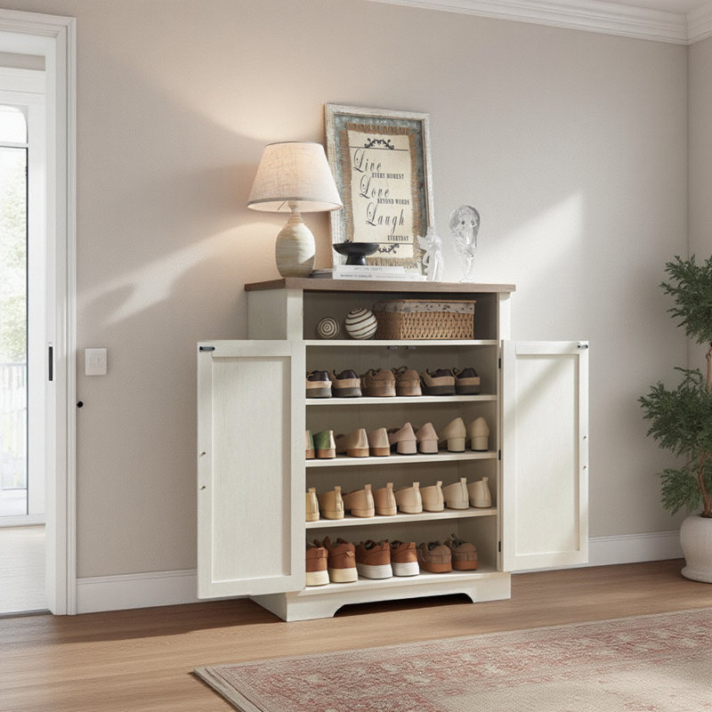 Armoire de rangement à chaussures à 6 niveaux avec tablettes réglables, rangement ouvert et fixation anti-basculement pour entrée