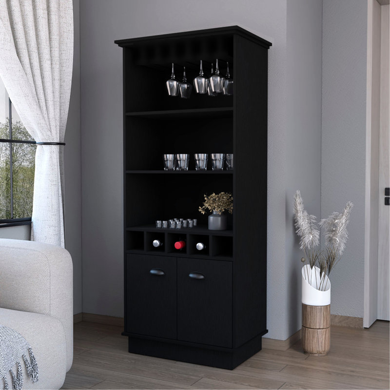 Black Glassware Rack Bar Cabinet - Modern And Practical Cabinetry With Convenient Organized Storage