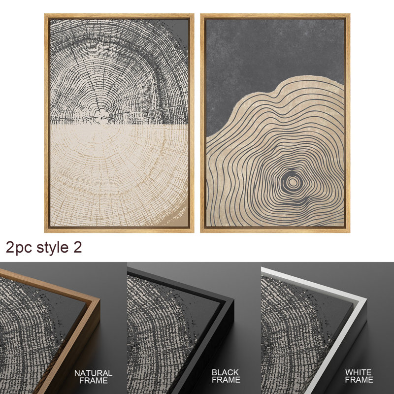 Anneau d'arbre en bois gris, illustrations neutres abstraites, images bohème minimalistes modernes, impression numérique sur toile, impression numérique sur toile encadrée