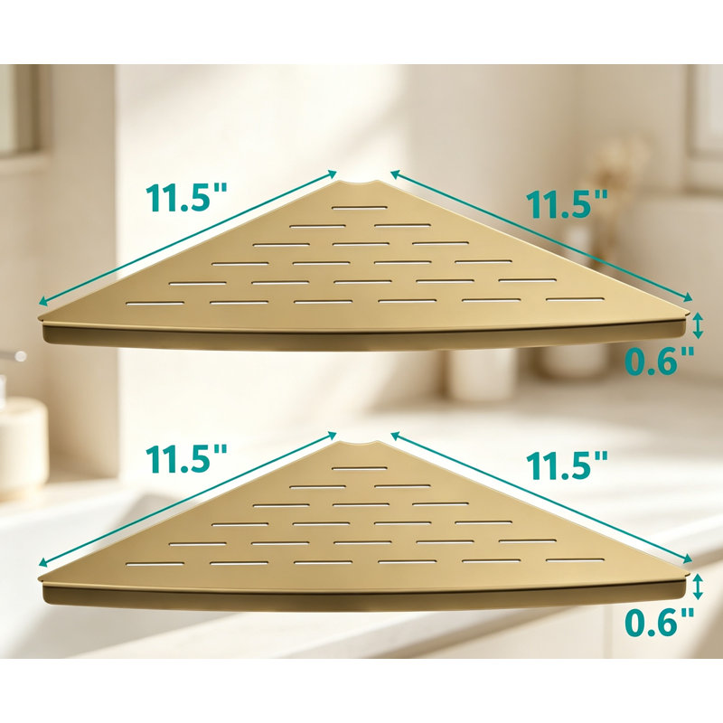 Lot de 2 tablettes de coin pour douche, tablette flottante de 29 cm (11,5 po) en acier inoxydable 304 brossé pour mur carrelé, antirouille, sans perçage