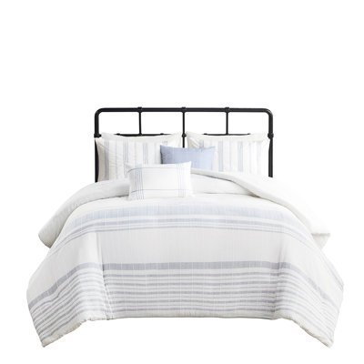 Full Cotton Duvet - 100% Fabric Include Cover & Shams Fill Decorative Pillows Textured Woven Stripes Colorful Size 5 Piece Pillow Filling Button Zipper Machine Washable Multicolor