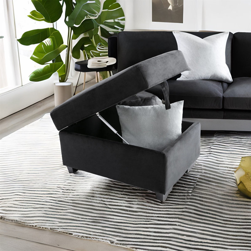 Velvet L-Shaped Sectional Left Hand Facing, Black Velvet