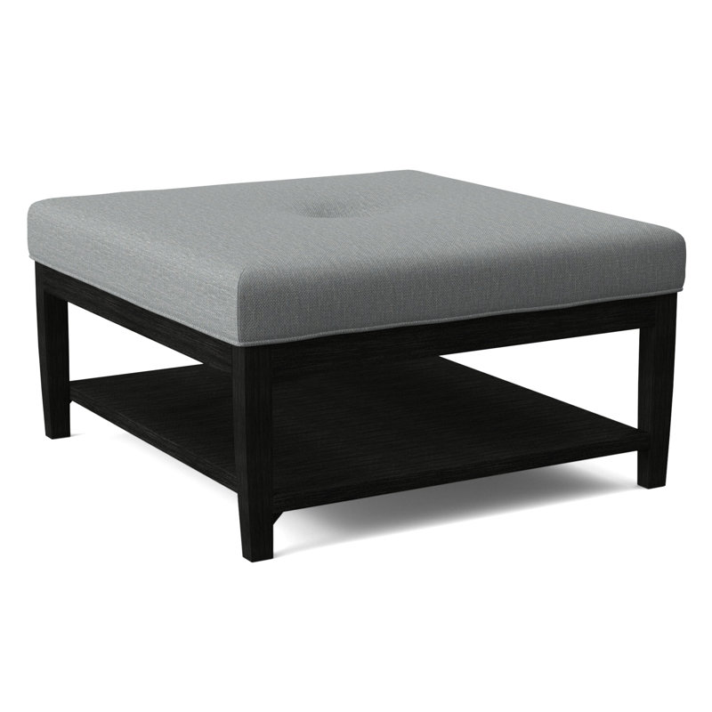 Hammond Square Ottoman, Antique Black Finish, Light Blue Performance Fabric; 0851-55