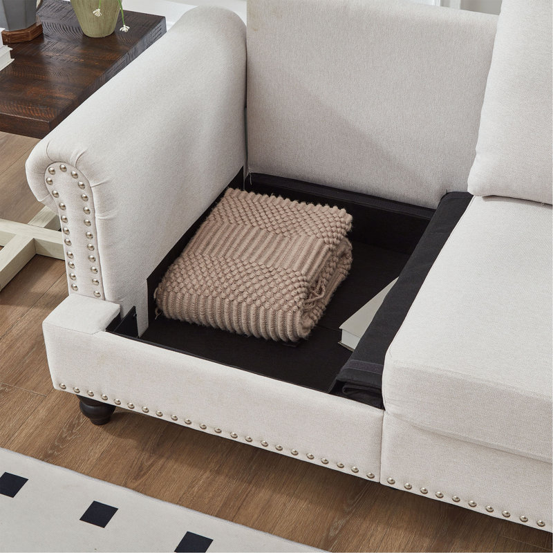 Canapé en tissu moderne rembourré en polyester, Beige