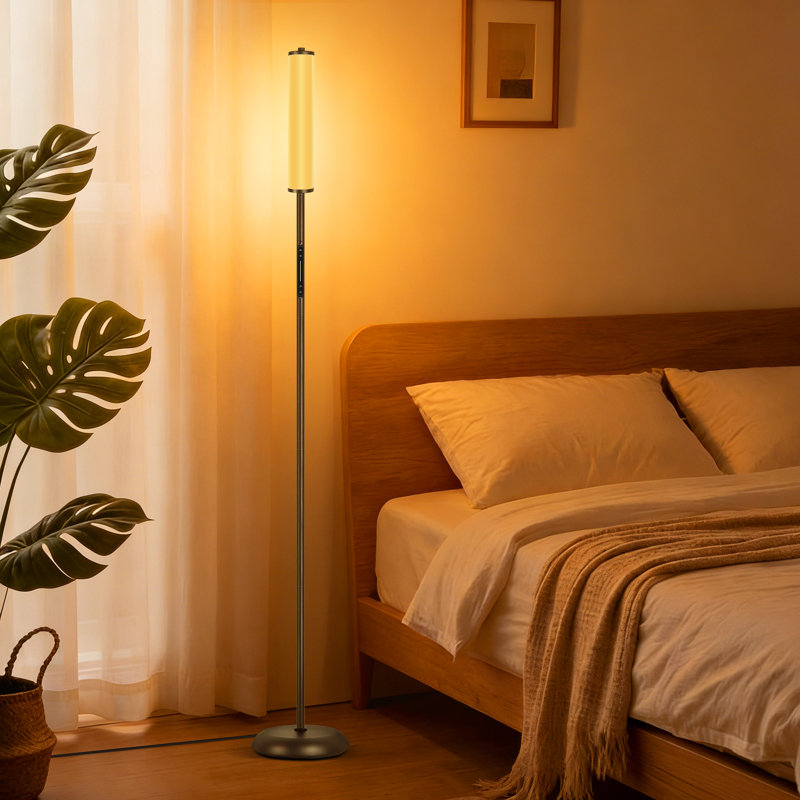 65" Dimmable Corner Floor Lamp with Remote Control and Slide Switch, Brown