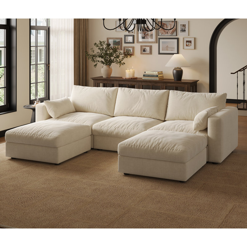 99" Sectional Modular Sofa With Storage, Beige Chenille