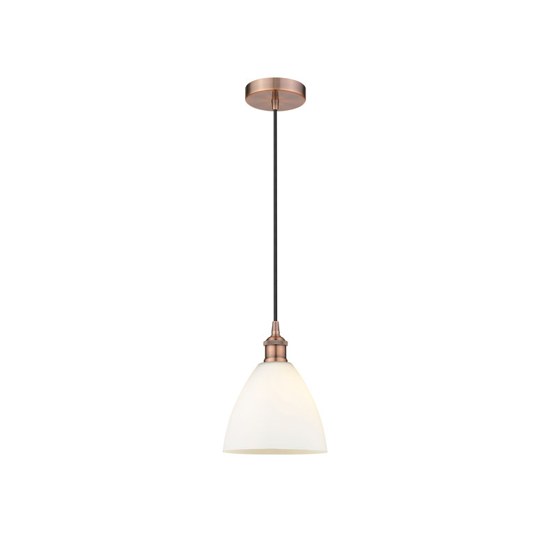 Bluford 1 - Light Single Pendant, Matte White, 10.25" H x 7.5" W x 7.5" D, Antique Copper