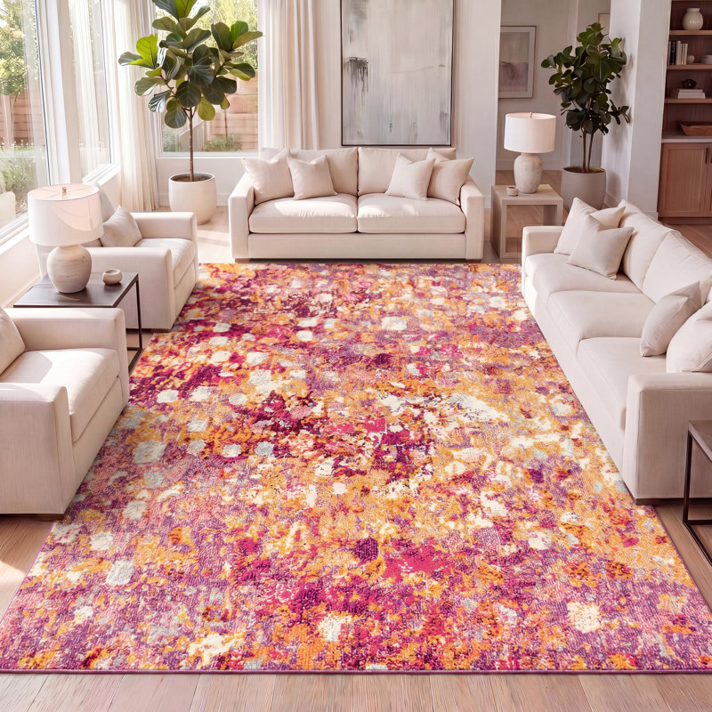Tapis rose / orange Lasley Contemporary, Rectangle 3 pi x 5 pi