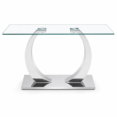 Table de salle à manger 63 x 35,4 x 30 pouces en verre transparent - un mélange parfait de durabilité et d'élégance. Plateau de table en verre trempé transparent, pieds de table en acier inoxydable argentés.