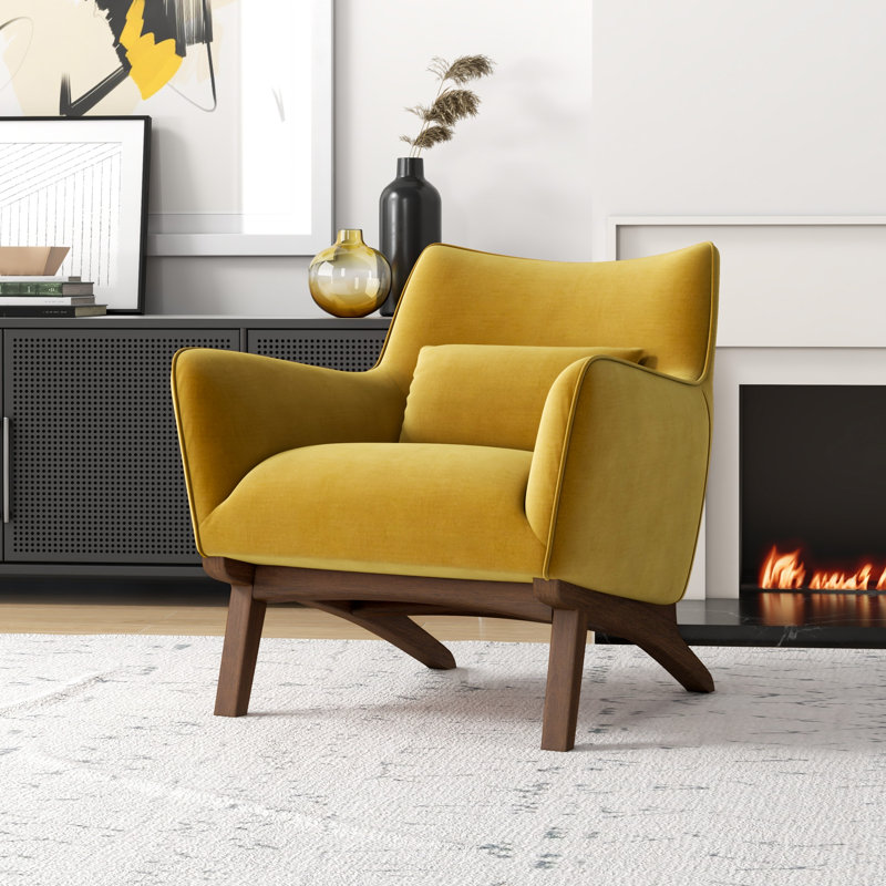 Louisville Velvet Accent Chair, Yellow Velvet