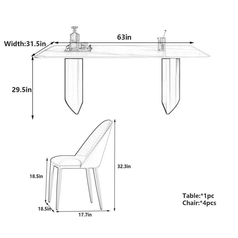 Table de salle à manger rectangulaire Luxury, H 29,5 po x L 63 po x l 31,5 po, Gris, Gris
