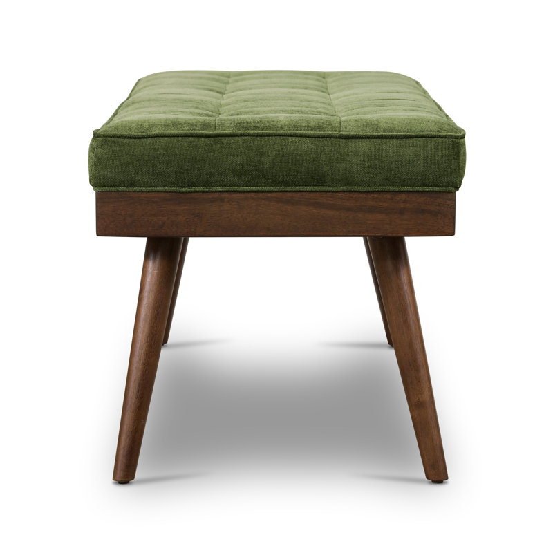 Athan 55" Upholstered Bench, Green/Mahogany 