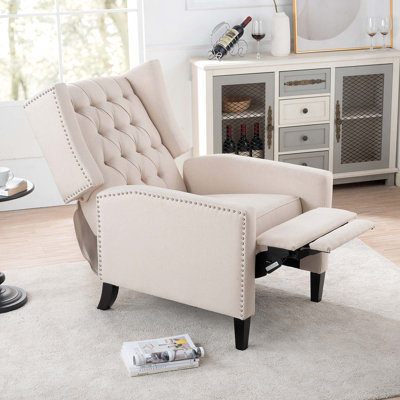 Fauteuil inclinable manuel capitonné à oreilles avec têtes de clou décoratives et engrenages réglables