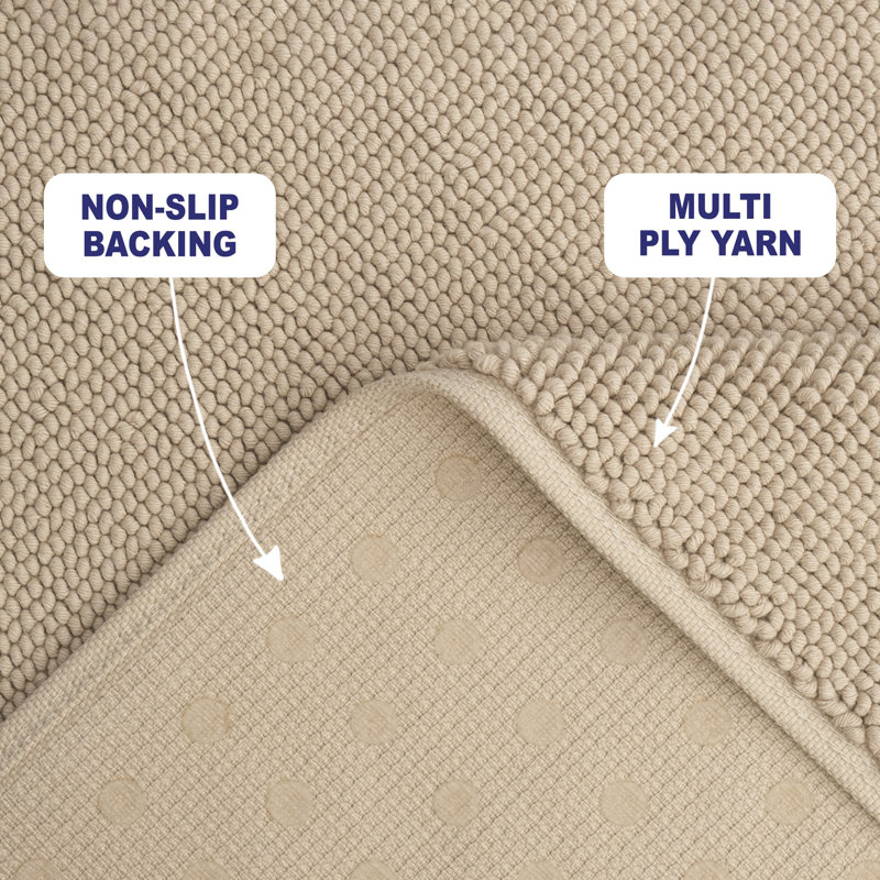 Chemung 100% Cotton Non-Slip Bath Rug, 24" L x 17" W, Beige
