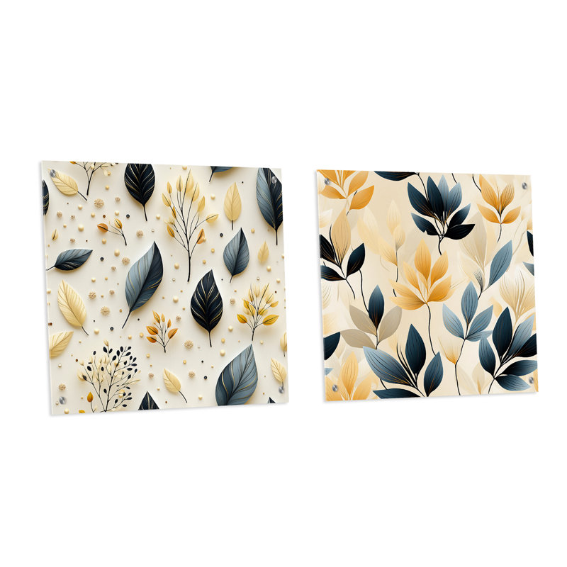 Motifs de feuilles modernes - ensemble de 2 plantes murales en acrylique, H 36 po x l 73 po