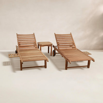 Alshain Reclining Teak Chaise Lounge Set with Table